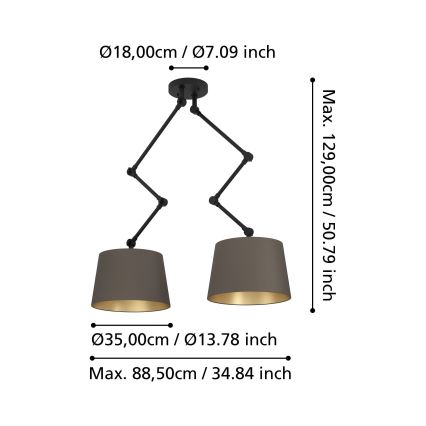 Eglo - Κρεμαστό φωτιστικό 2xE27/40W/230V καφέ