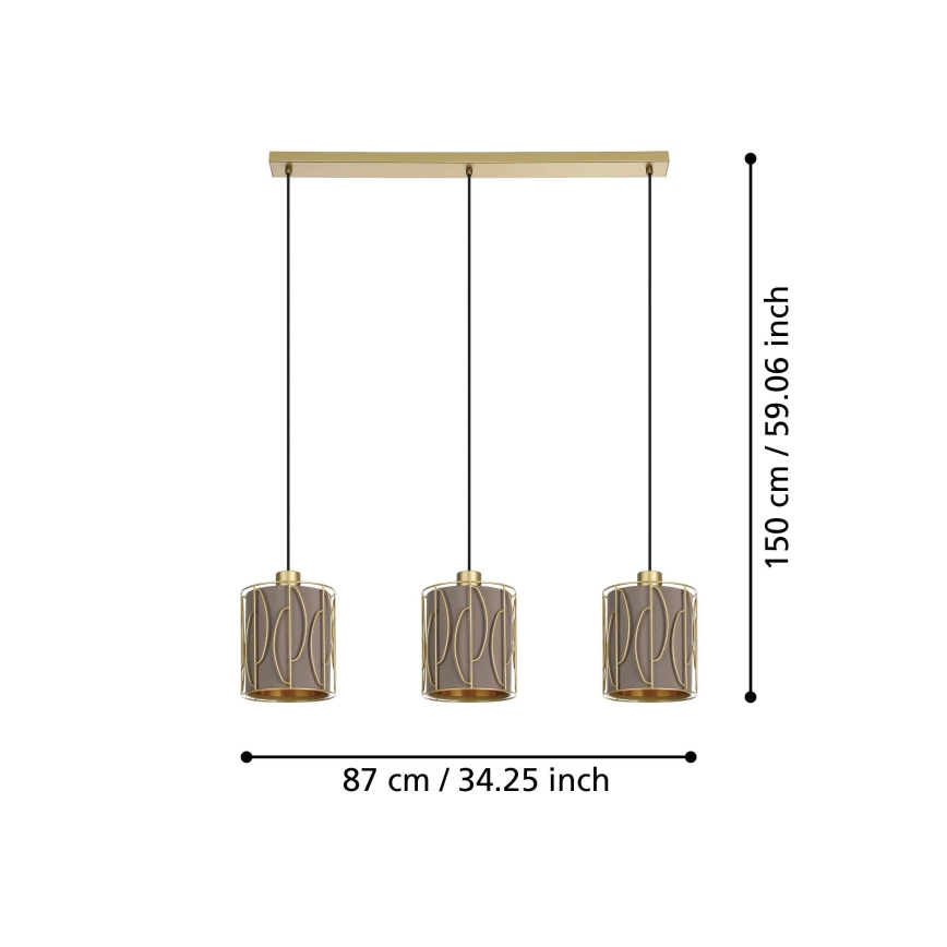 Eglo - Κρεμαστό φωτιστικό οροφής 3xE27/40W/230V χρυσό/καφέ