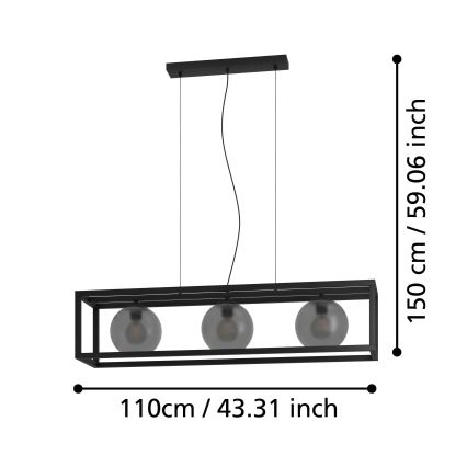 Eglo - Κρεμαστό φωτιστικό οροφής 3xE27/40W/230V φιμέ/μαύρο