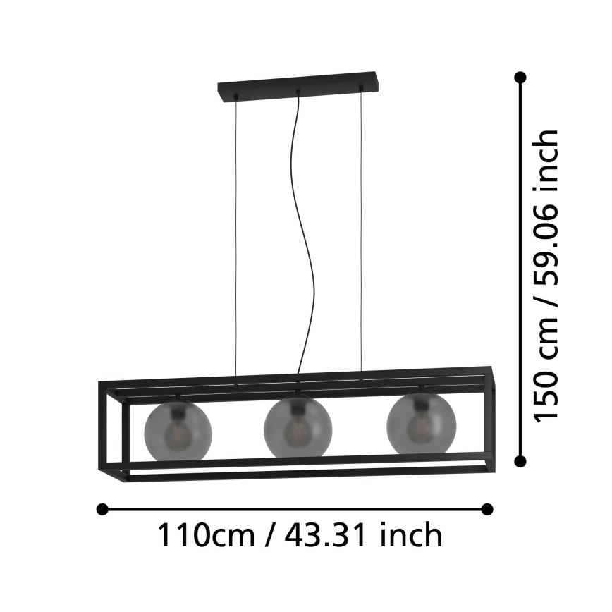 Eglo - Κρεμαστό φωτιστικό οροφής 3xE27/40W/230V φιμέ/μαύρο