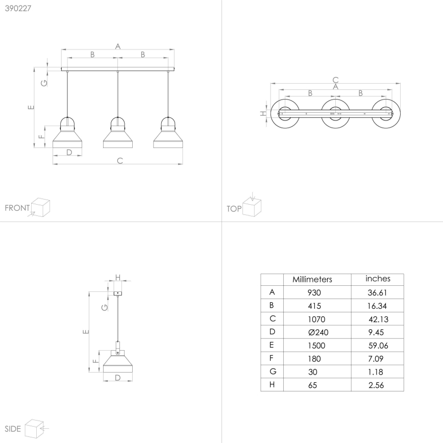 Eglo - Κρεμαστό φωτιστικό οροφής 3xE27/40W/230V γκρι