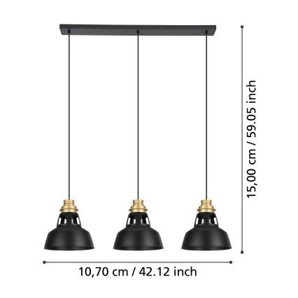 Eglo - Κρεμαστό φωτιστικό οροφής 3xE27/40W/230V μαύρο/χρυσό