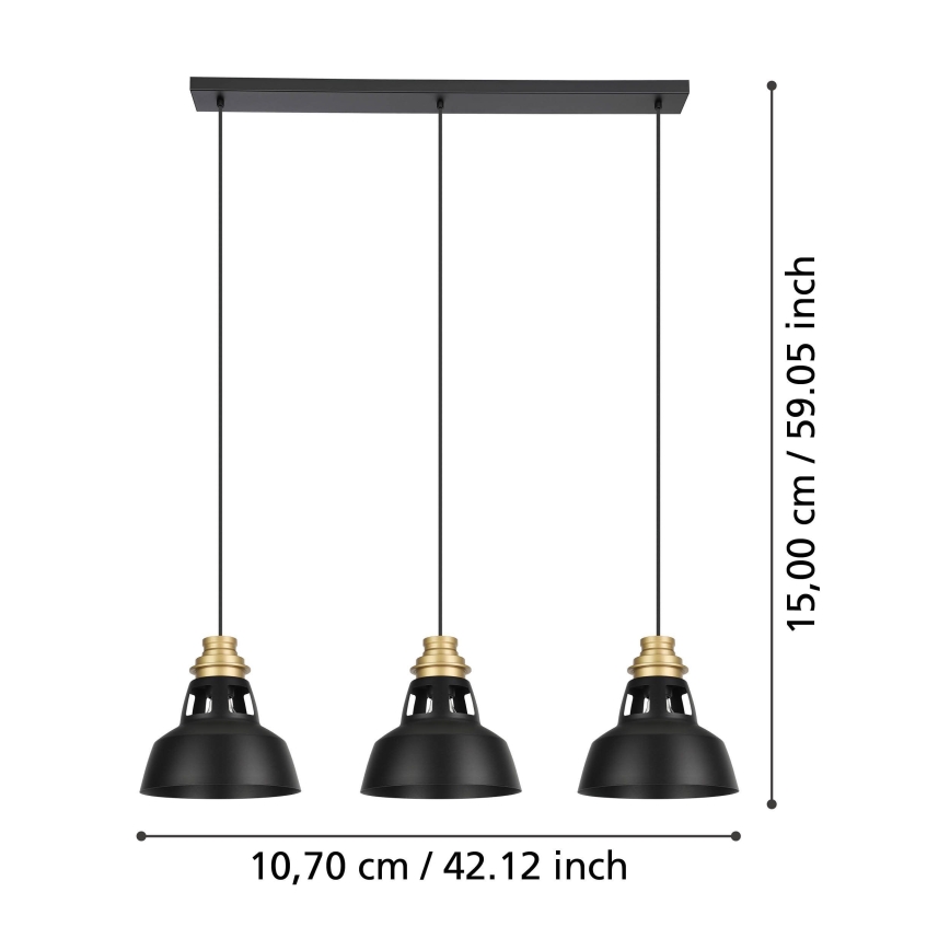 Eglo - Κρεμαστό φωτιστικό οροφής 3xE27/40W/230V μαύρο/χρυσό