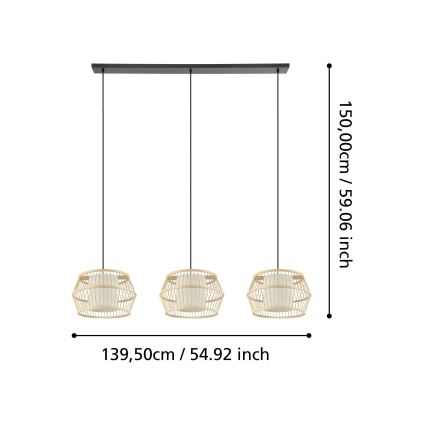 Eglo - Κρεμαστό φωτιστικό οροφής 3xE27/40W/230V μπαμπού