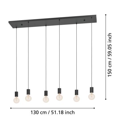 Eglo - Κρεμαστό φωτιστικό οροφής 6xE27/40W/230V μαύρο
