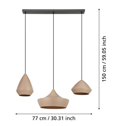 Eglo - Κρεμαστό φωτιστικό οροφής 3xE27/28W/230V μπεζ