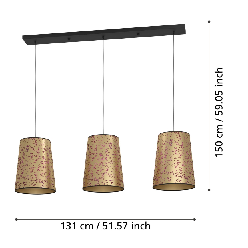 Eglo - Κρεμαστό φωτιστικό οροφής 3xE27/25W/230V χρυσό/ροζ