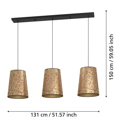 Eglo - Κρεμαστό φωτιστικό οροφής 3xE27/25W/230V χρυσό/ροζ