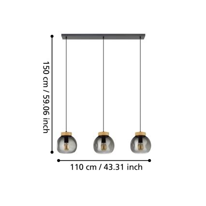 Eglo - Κρεμαστό φωτιστικό οροφής 3xE27/40W/230V φιμέ