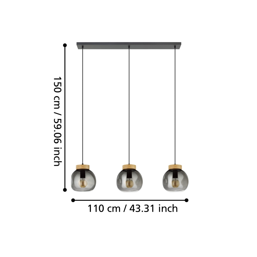 Eglo - Κρεμαστό φωτιστικό οροφής 3xE27/40W/230V φιμέ
