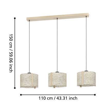 Eglo - Κρεμαστό φωτιστικό οροφής 3xE27/25W/230V μπεζ