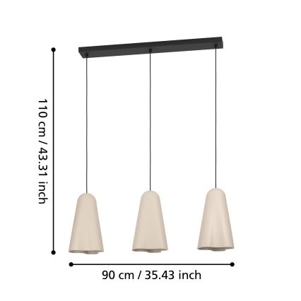 Eglo - Κρεμαστό φωτιστικό οροφής 3xE27/40W/230V μπεζ