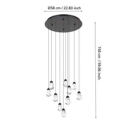 Eglo - Led Dimmable κρεμαστό φωτιστικό οροφής 10xLED/3W/230V 3000K μαύρο/διαφανές