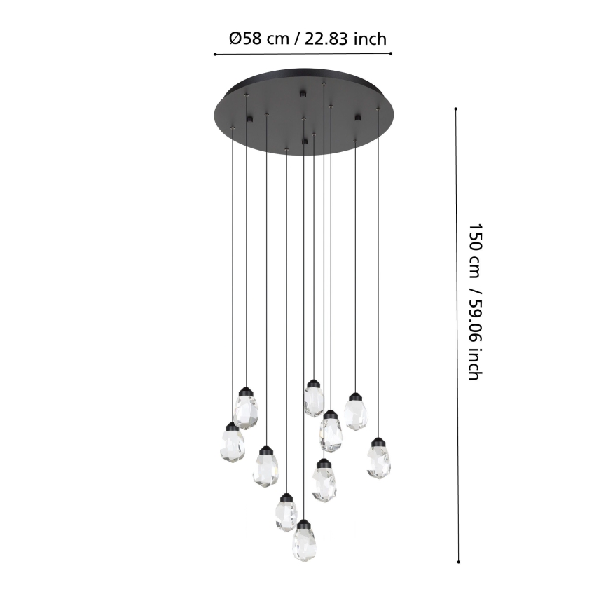 Eglo - Led Dimmable κρεμαστό φωτιστικό οροφής 10xLED/3W/230V 3000K μαύρο/διαφανές