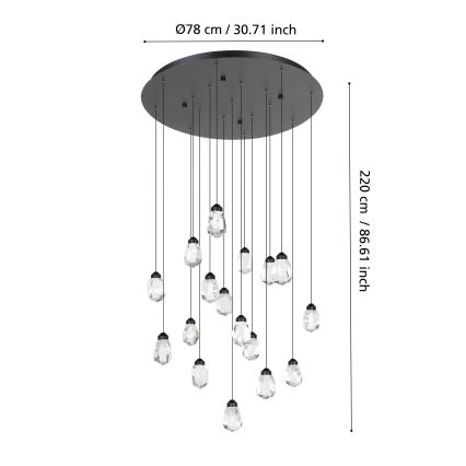 Eglo - Led Dimmable κρεμαστό φωτιστικό οροφής 17xLED/3W/230V 3000K μαύρο/διαφανές