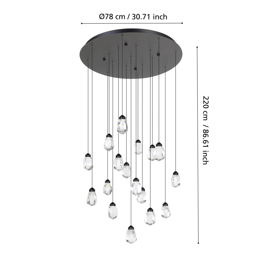 Eglo - Led Dimmable κρεμαστό φωτιστικό οροφής 17xLED/3W/230V 3000K μαύρο/διαφανές