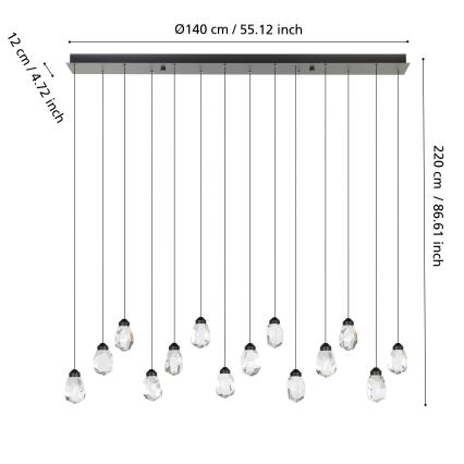 Eglo - Led Dimmable κρεμαστό φωτιστικό οροφής 14xLED/3W/230V 3000K μαύρο/διαφανές