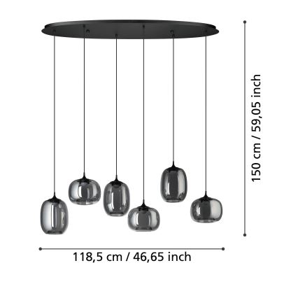 Eglo - Led Dimmable κρεμαστό φωτιστικό οροφής 6xLED/3,7W/230V 2700-6500K φιμέ + τηλεχειριστήριο