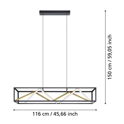 Eglo - Led Dimmable κρεμαστό φωτιστικό οροφής LED/46W/230V 2700-6500K μαύρο/χρυσό + τηλεχειριστήριο