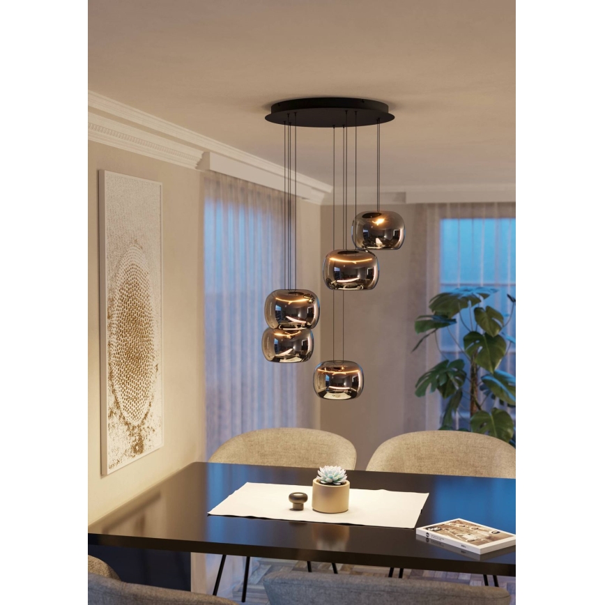 Eglo - Ρυθμιζόμενο LED κρεμαστό φωτιστικό με καλώδιο 5xLED/5,8W/230V μαύρο/καπνιστό