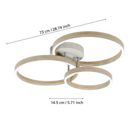Eglo - Πλαφονιέρα οροφής ντιμαριζόμενη LED LED/12,5W/230V + 2xLED/15,5W 3000K γκρι/δρυς