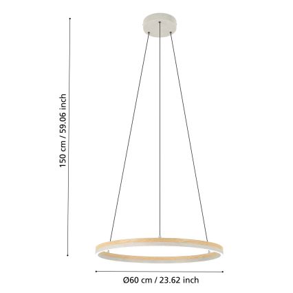 Eglo - Led Dimmable κρεμαστό φωτιστικό οροφής LED/36W/230V 3000K γκρι/δρυς