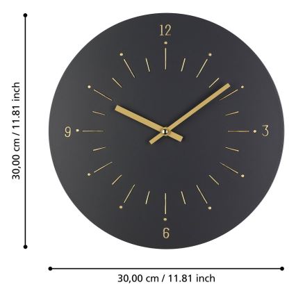 Eglo - Ρολόι τοίχου 1xAA διάμετρος 30 cm μαύρο