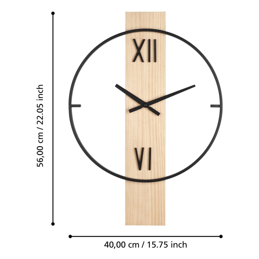 Eglo - Ρολόι τοίχου 1xAA 56x40 cm ξύλο/μεταλλικό - FSC πιστοποιημένο