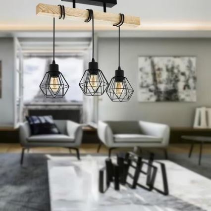 Eglo - Πλαφονιέρα οροφής TOWNSHEND 3xE27/60W/230V πεύκο