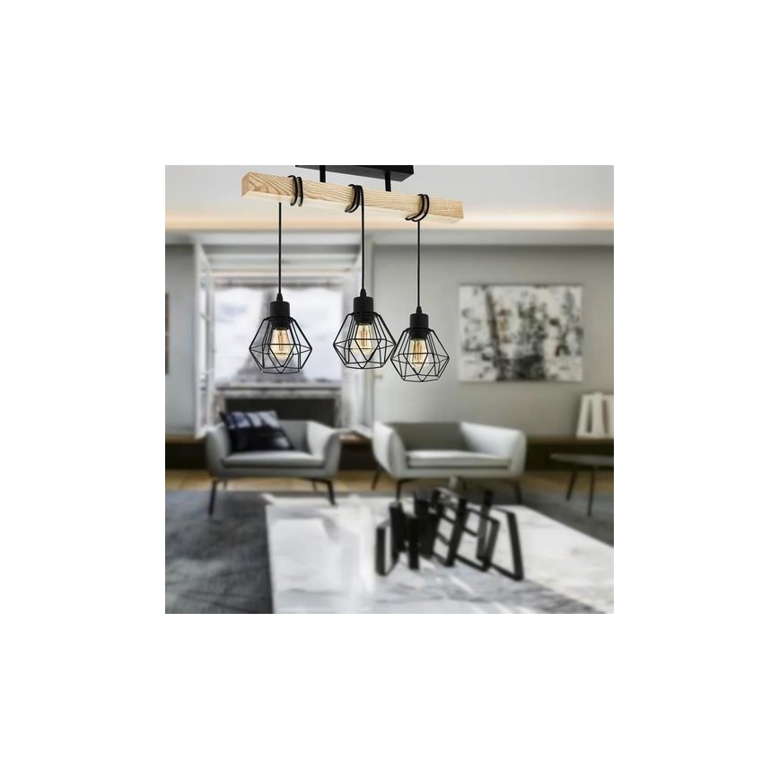 Eglo - Πλαφονιέρα οροφής TOWNSHEND 3xE27/60W/230V πεύκο