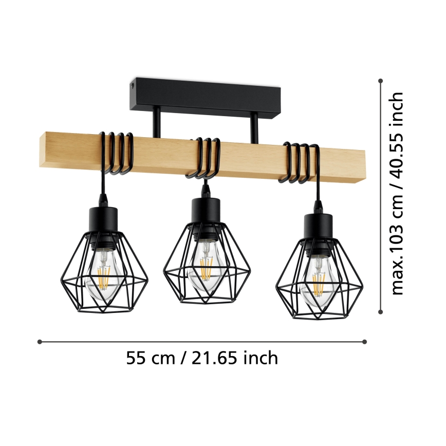 Eglo - Πλαφονιέρα οροφής TOWNSHEND 3xE27/60W/230V πεύκο