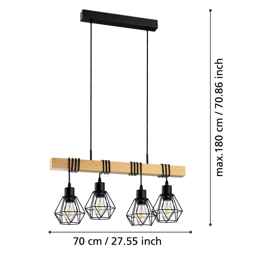 Eglo - Πολύφωτο σε σχοινί TOWNSHEND 4xE27/60W/230V basket