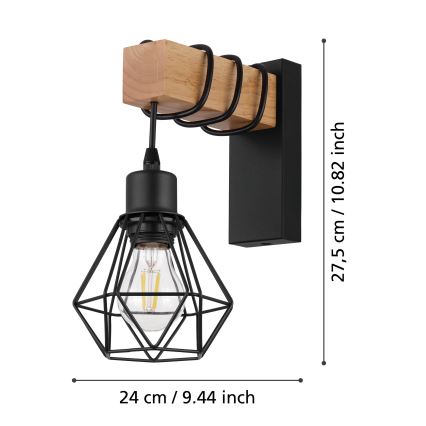Eglo - Φως τοίχου TOWNSHEND 1xE27/60W/230V