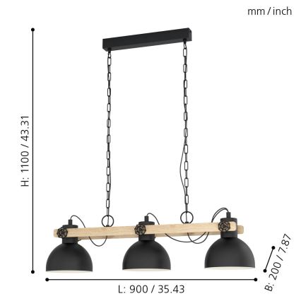 Eglo - Πολύφωτο σε αλυσίδα 3xE27/28W/230V