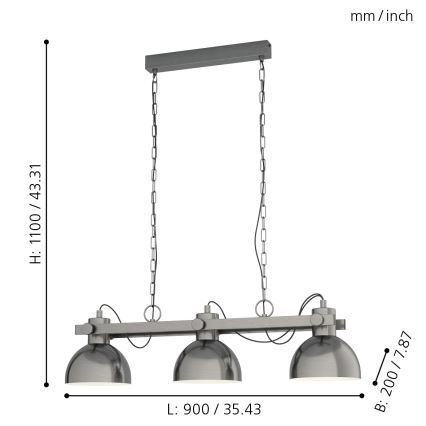 Eglo - Πολύφωτο σε αλυσίδα 3xE27/28W/230V