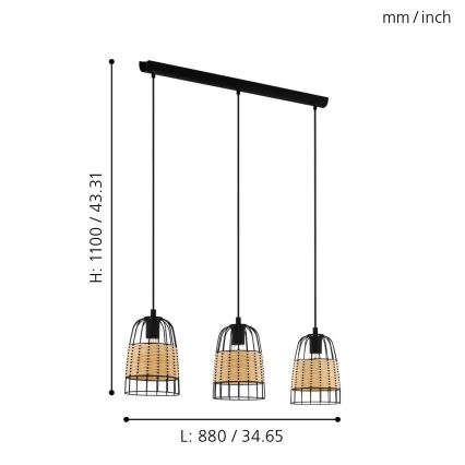 Eglo - Πολύφωτο σε σχοινί 3xE27/40W/230V