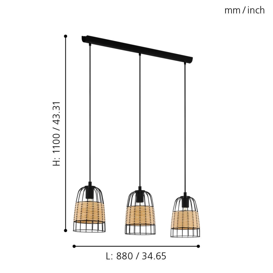 Eglo - Πολύφωτο σε σχοινί 3xE27/40W/230V