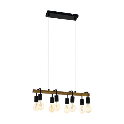 Eglo 43316 - Κρεμαστός πολυέλαιος με καλώδιο ERRIBERA 8xE27/40W/230V δρυς/μαύρο