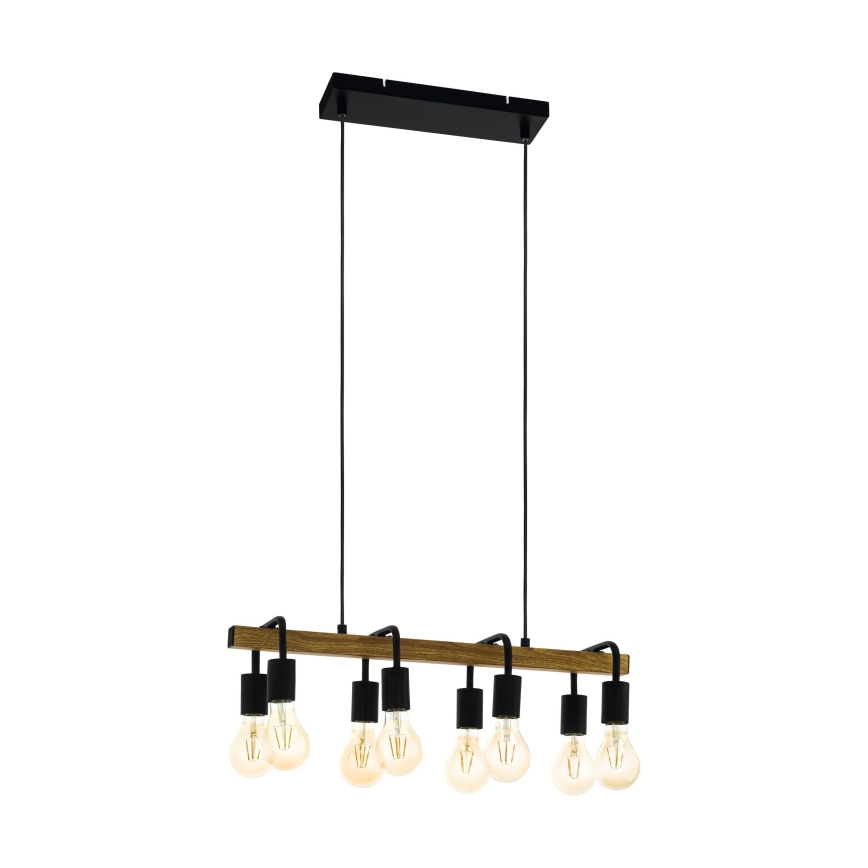 Eglo 43316 - Κρεμαστός πολυέλαιος με καλώδιο ERRIBERA 8xE27/40W/230V δρυς/μαύρο