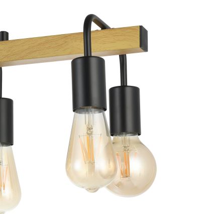 Eglo 43316 - Κρεμαστός πολυέλαιος με καλώδιο ERRIBERA 8xE27/40W/230V δρυς/μαύρο