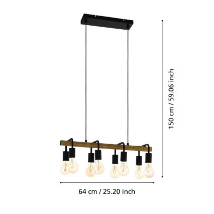 Eglo 43316 - Κρεμαστός πολυέλαιος με καλώδιο ERRIBERA 8xE27/40W/230V δρυς/μαύρο