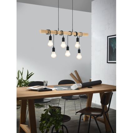 Eglo - Κρεμαστό φωτιστικό οροφής  TOWNSHEND 6xE27/60W/230V - FSC πιστοποιημένο