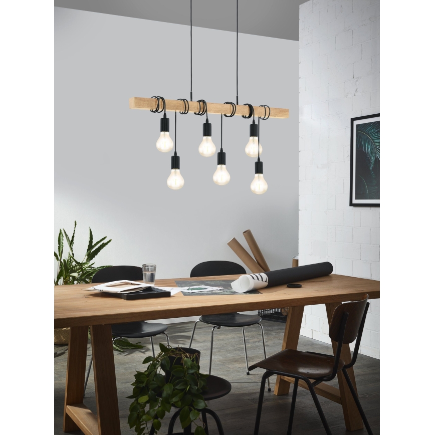 Eglo - Κρεμαστό φωτιστικό οροφής  TOWNSHEND 6xE27/60W/230V - FSC πιστοποιημένο