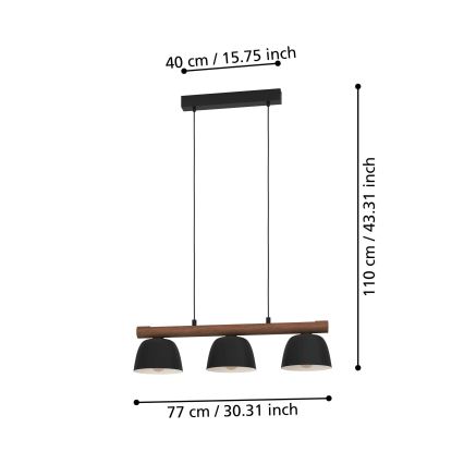 Eglo - Κρεμαστό φωτιστικό οροφής 3xE27/40W/230V