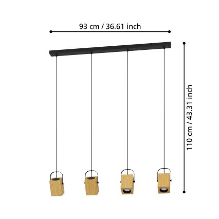 Eglo - Κρεμαστό φωτιστικό οροφής LED ράγα 4xGU10/3W/230V