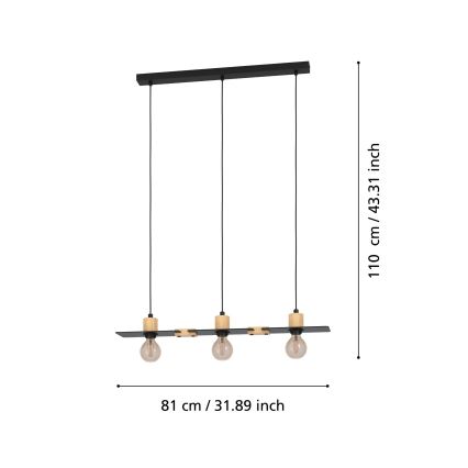 Eglo -  Κρεμαστό φωτιστικό οροφής ράγα 3xE27/40W/230V