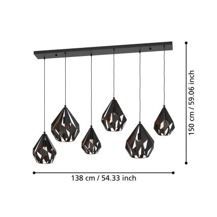 Eglo -  Κρεμαστό φωτιστικό οροφής ράγα 6xE27/40W/230V