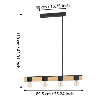 Eglo - Πολύφωτο με συρματόσχοινο 4xE27/40W/230V