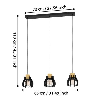 Eglo - Πολύφωτο με συρματόσχοινο 3xE27/40W/230V