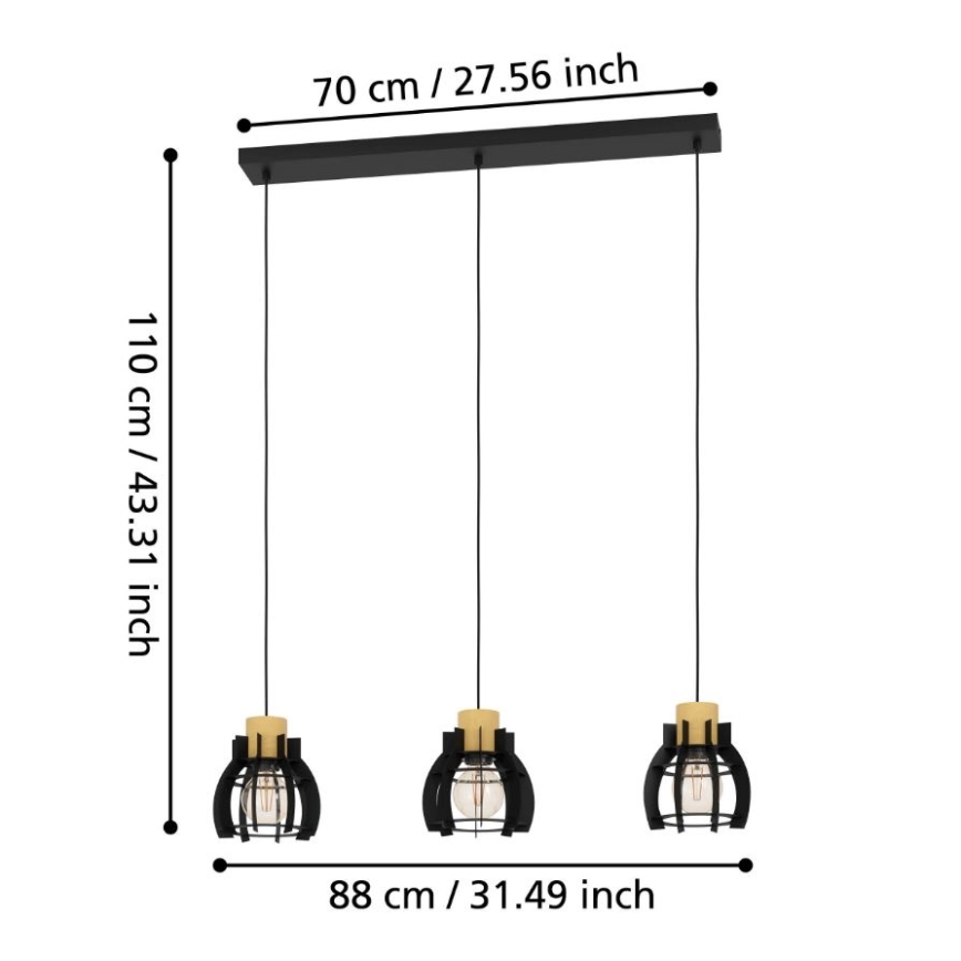 Eglo - Πολύφωτο με συρματόσχοινο 3xE27/40W/230V